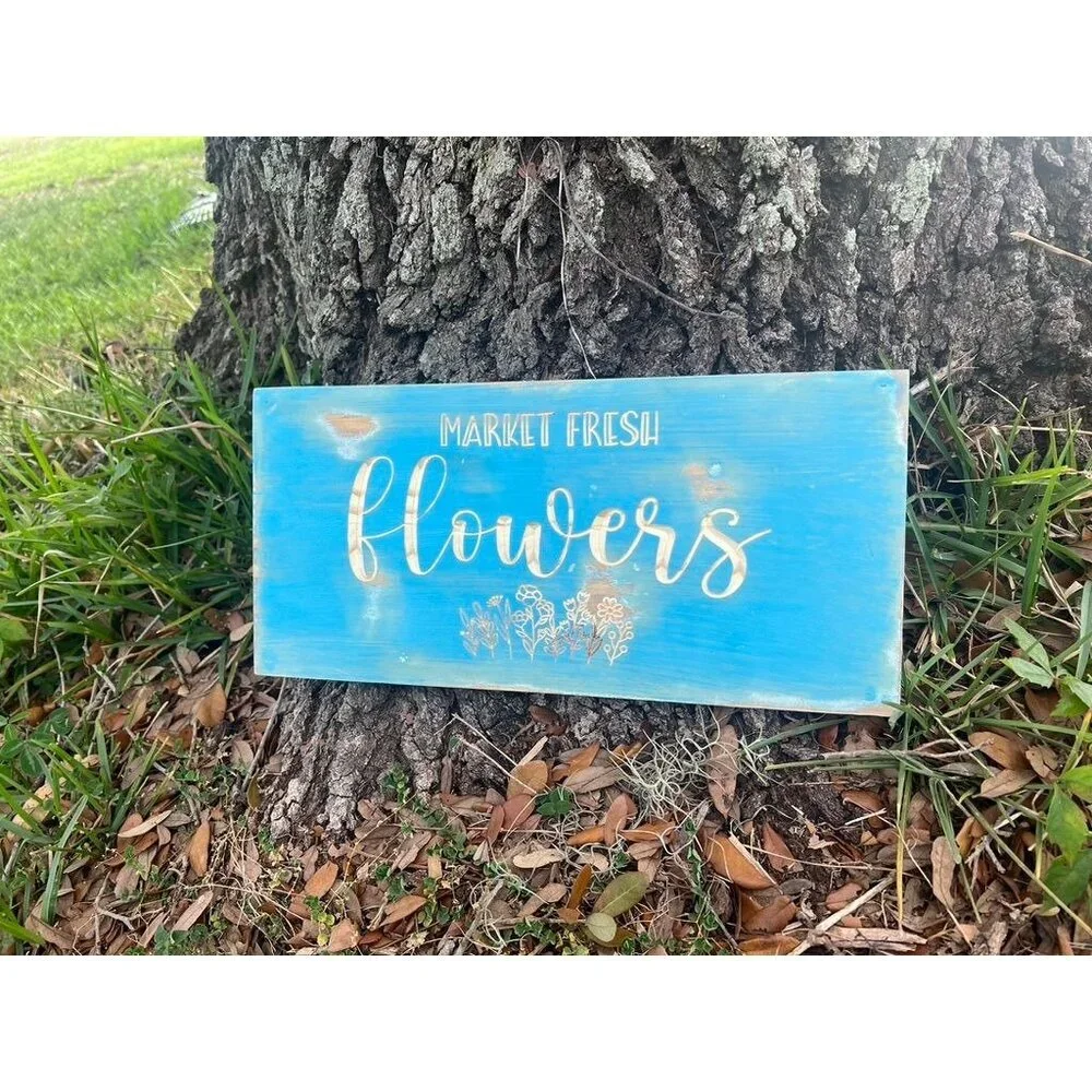 Handmade sign, Market fresh flowers, Wall hanging, Wall decor, Sign